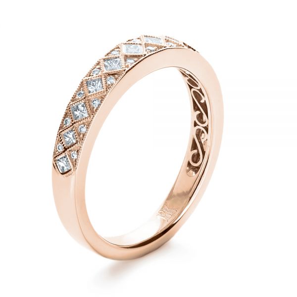 18k Rose Gold 18k Rose Gold Princess Cut Diamond Women's Wedding Band - Three-Quarter View - 1145