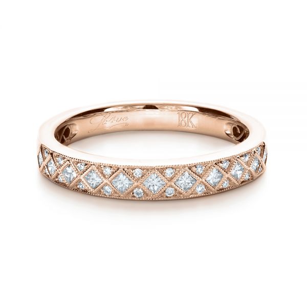 18k Rose Gold 18k Rose Gold Princess Cut Diamond Women's Wedding Band - Flat View - 1145