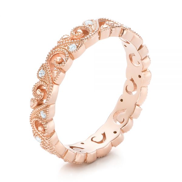 18k Rose Gold Diamond Organic Stackable Eternity Band - Three-Quarter View -  101890