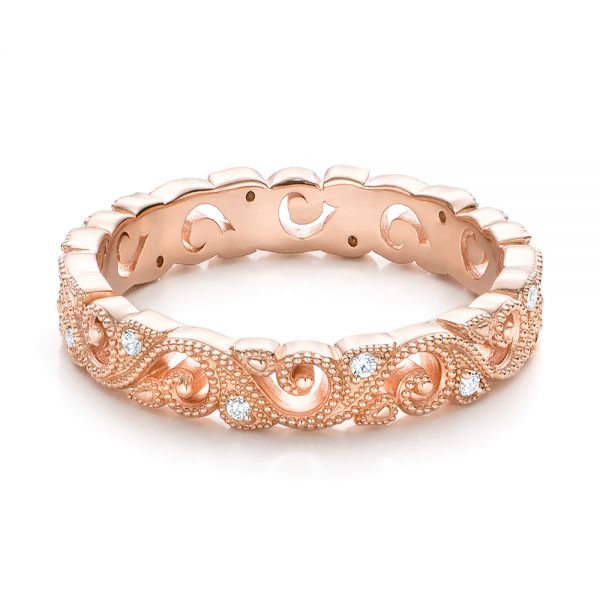 14k Rose Gold 14k Rose Gold Diamond Organic Stackable Eternity Band - Flat View -  101890