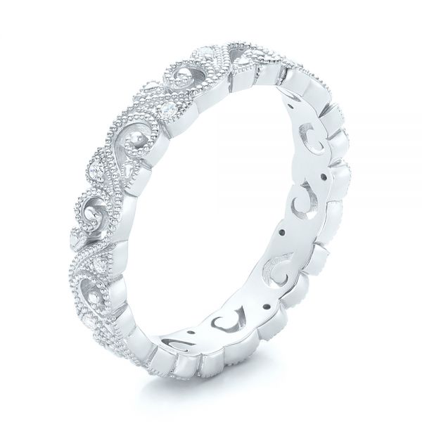 18k White Gold 18k White Gold Diamond Organic Stackable Eternity Band - Three-Quarter View -  101890