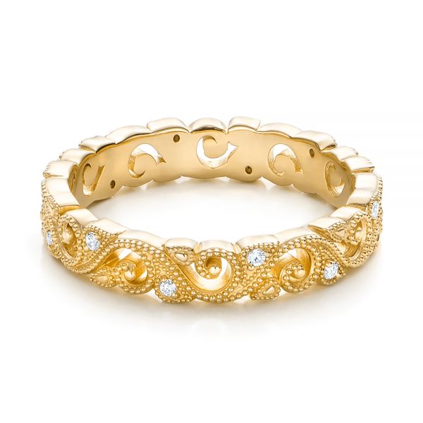 18k Yellow Gold 18k Yellow Gold Diamond Organic Stackable Eternity Band - Flat View -  101890