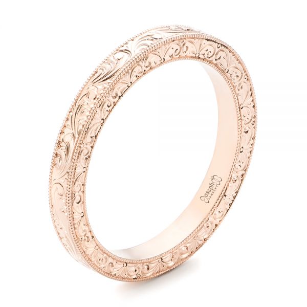 18k Rose Gold 18k Rose Gold Hand Engraved Wedding Band - Three-Quarter View -  102439