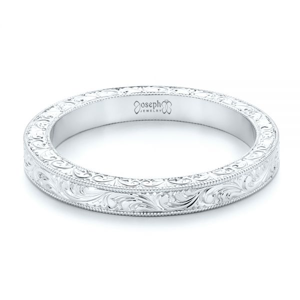 18k White Gold 18k White Gold Hand Engraved Wedding Band - Flat View - 102439
