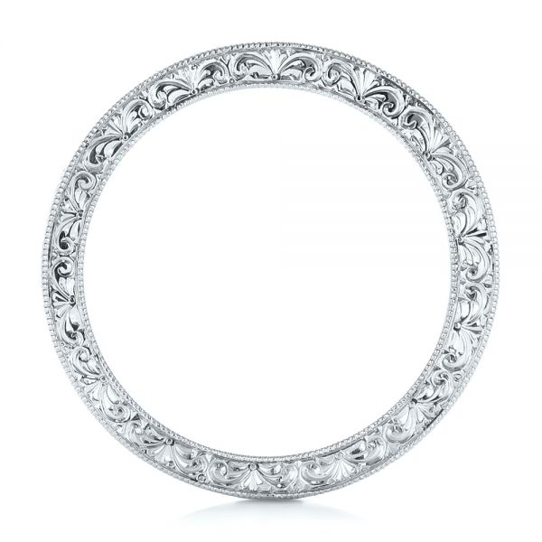 18k White Gold 18k White Gold Hand Engraved Wedding Band - Front View - 102439