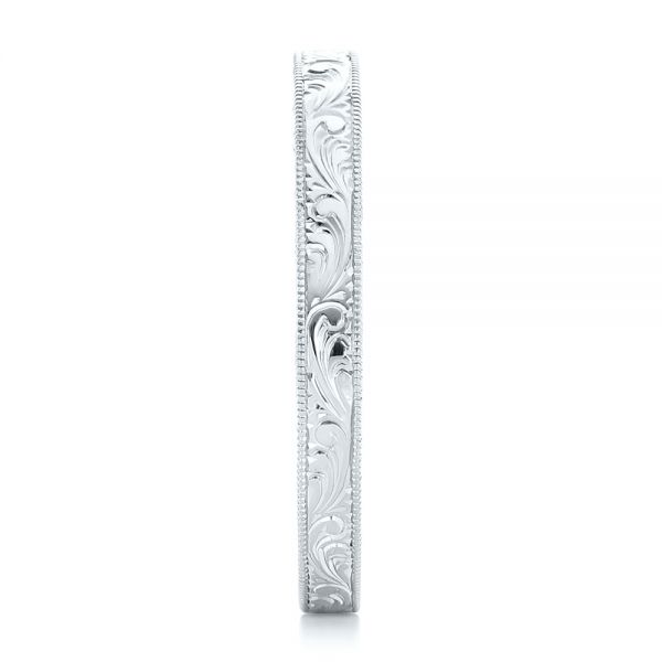 18k White Gold 18k White Gold Hand Engraved Wedding Band - Side View - 102439