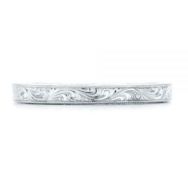 18k White Gold 18k White Gold Hand Engraved Wedding Band - Top View - 102439