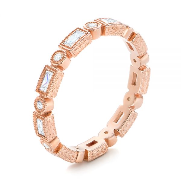 18k Rose Gold Round And Baguette Diamond Stackable Eternity Band - Three-Quarter View -  101943