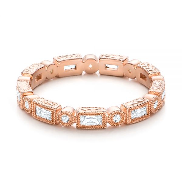 18k Rose Gold Round And Baguette Diamond Stackable Eternity Band - Flat View - 101943