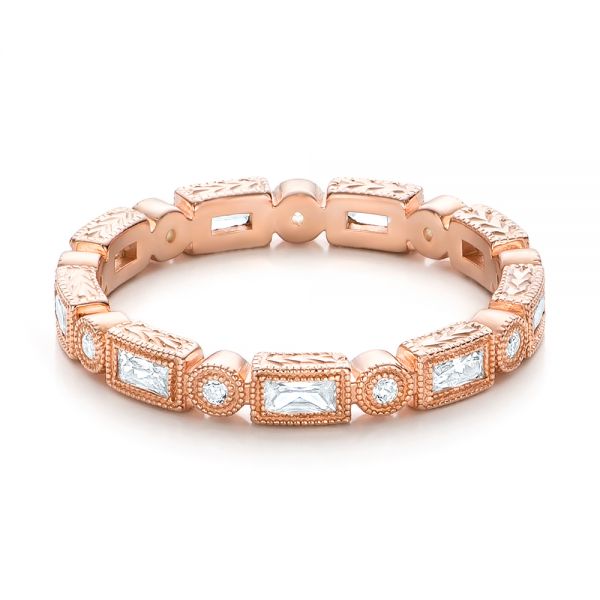 14k Rose Gold 14k Rose Gold Round And Baguette Diamond Stackable Eternity Band - Flat View -  101943