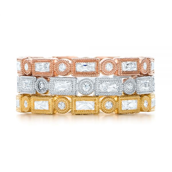 18k Rose Gold Round And Baguette Diamond Stackable Eternity Band - Front View - 101943
