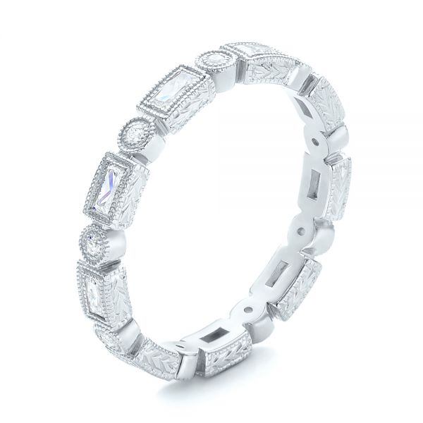 14k White Gold 14k White Gold Round And Baguette Diamond Stackable Eternity Band - Three-Quarter View -  101943
