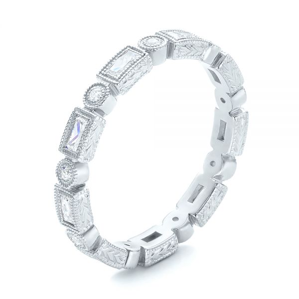  Platinum Platinum Round And Baguette Diamond Stackable Eternity Band - Three-Quarter View -  101943