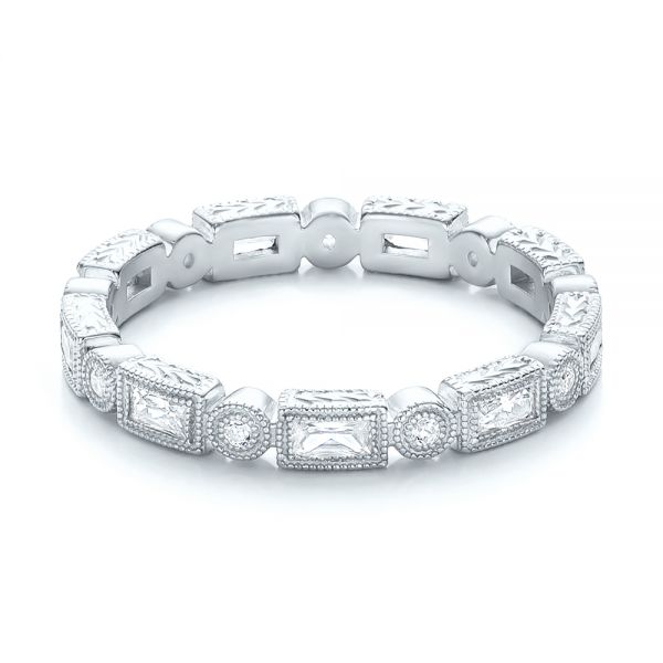 18k White Gold 18k White Gold Round And Baguette Diamond Stackable Eternity Band - Flat View -  101943