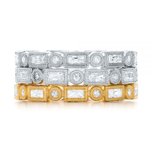 Platinum Platinum Round And Baguette Diamond Stackable Eternity Band - Front View - 101943