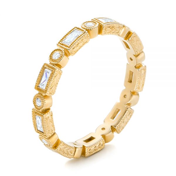 18k Yellow Gold 18k Yellow Gold Round And Baguette Diamond Stackable Eternity Band - Three-Quarter View -  101943