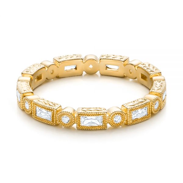 18k Yellow Gold 18k Yellow Gold Round And Baguette Diamond Stackable Eternity Band - Flat View -  101943