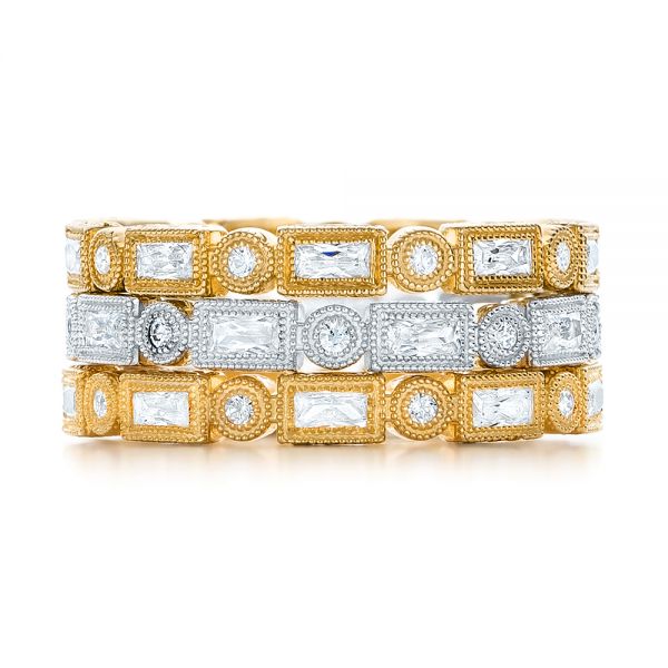 18k Yellow Gold 18k Yellow Gold Round And Baguette Diamond Stackable Eternity Band - Front View -  101943