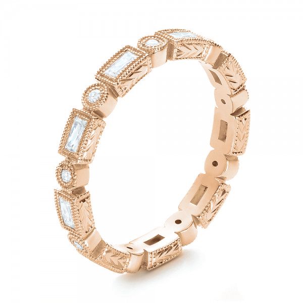 14k Rose Gold 14k Rose Gold Round And Baguette Diamond Stackable Eternity Band - Three-Quarter View -  101945