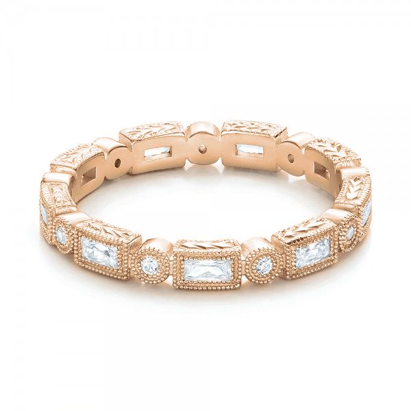 18k Rose Gold 18k Rose Gold Round And Baguette Diamond Stackable Eternity Band - Flat View -  101945