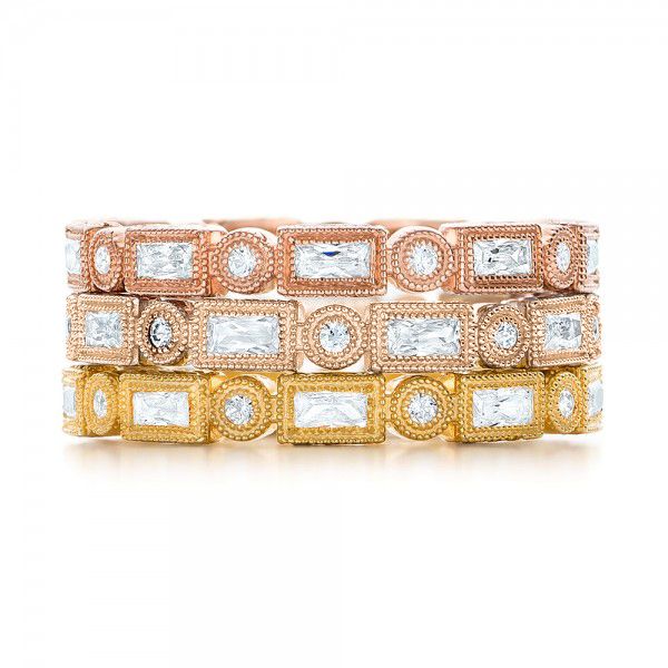 18k Rose Gold 18k Rose Gold Round And Baguette Diamond Stackable Eternity Band - Top View -  101945