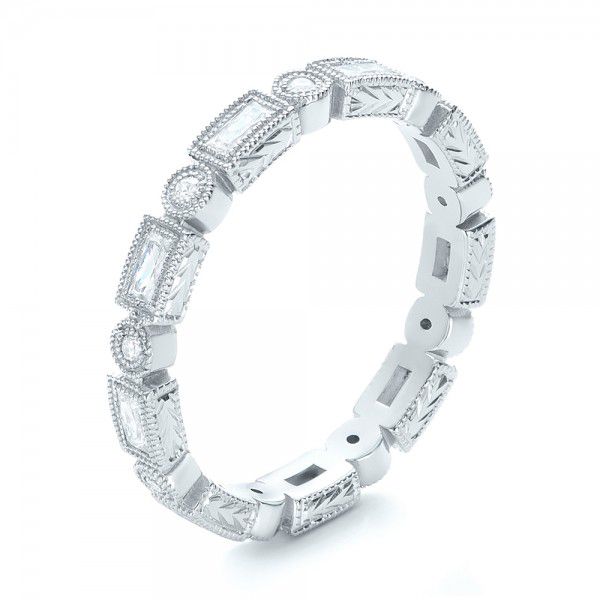  Platinum Platinum Round And Baguette Diamond Stackable Eternity Band - Three-Quarter View -  101945