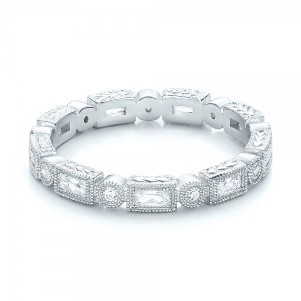 14k White Gold 14k White Gold Round And Baguette Diamond Stackable Eternity Band - Flat View -  101945