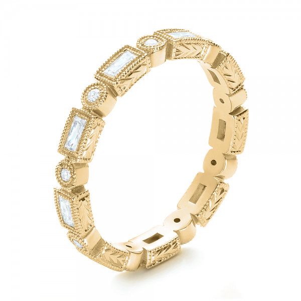 18k Yellow Gold 18k Yellow Gold Round And Baguette Diamond Stackable Eternity Band - Three-Quarter View -  101945