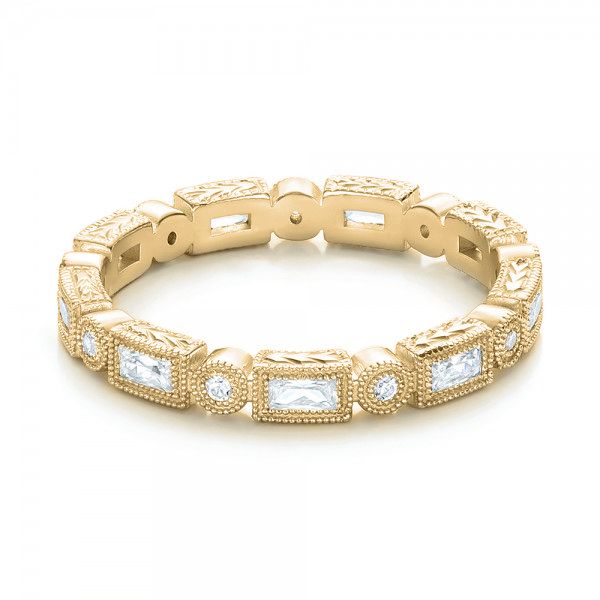14k Yellow Gold 14k Yellow Gold Round And Baguette Diamond Stackable Eternity Band - Flat View -  101945