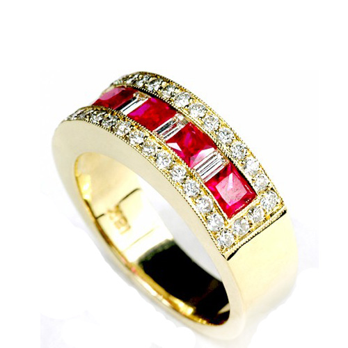 Rubellite And Diamond Women's Wedding Band - Flat View -  92 - Thumbnail