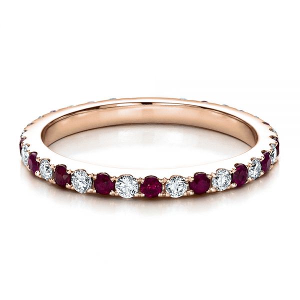 18k Rose Gold 18k Rose Gold Ruby Band With Matching Engagement Ring - Flat View -  100002