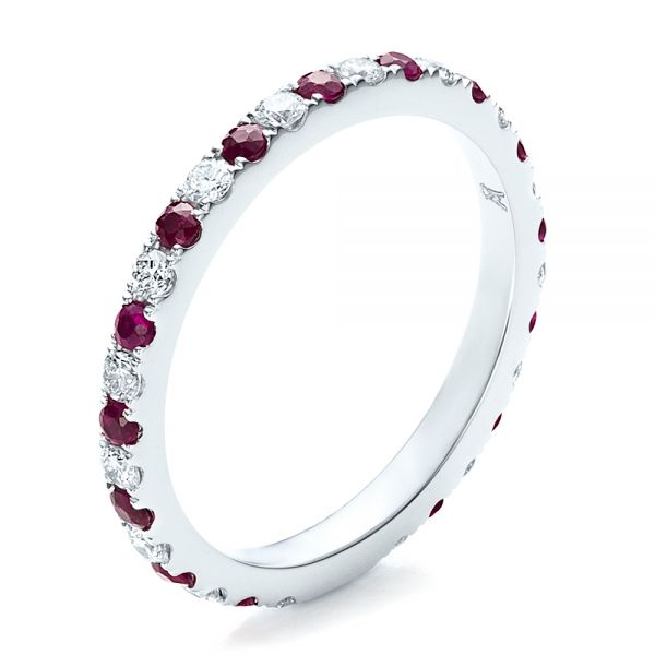  Platinum Platinum Ruby Band With Matching Engagement Ring - Three-Quarter View -  100002