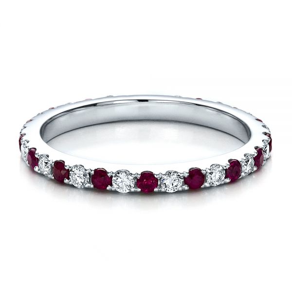 18k White Gold Ruby Band With Matching Engagement Ring - Flat View -  100002