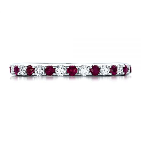 18k White Gold Ruby Band With Matching Engagement Ring - Top View -  100002
