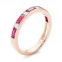 14k Rose Gold 14k Rose Gold Ruby And Diamond Wedding Band - Three-Quarter View -  103761 - Thumbnail