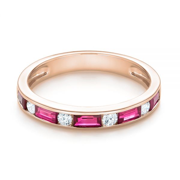 14k Rose Gold 14k Rose Gold Ruby And Diamond Wedding Band - Flat View - 103761