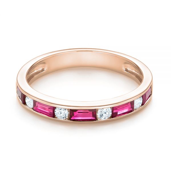 18k Rose Gold 18k Rose Gold Ruby And Diamond Wedding Band - Flat View -  103761