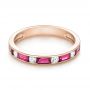 18k Rose Gold 18k Rose Gold Ruby And Diamond Wedding Band - Flat View -  103761 - Thumbnail