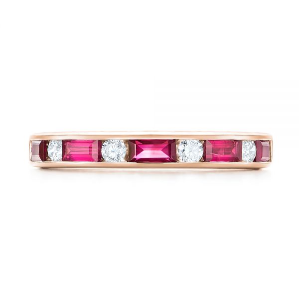 14k Rose Gold 14k Rose Gold Ruby And Diamond Wedding Band - Top View - 103761