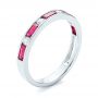 14k White Gold Ruby And Diamond Wedding Band - Three-Quarter View -  103761 - Thumbnail