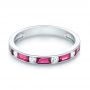 14k White Gold Ruby And Diamond Wedding Band - Flat View -  103761 - Thumbnail
