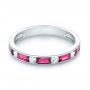 18k White Gold 18k White Gold Ruby And Diamond Wedding Band - Flat View -  103761 - Thumbnail