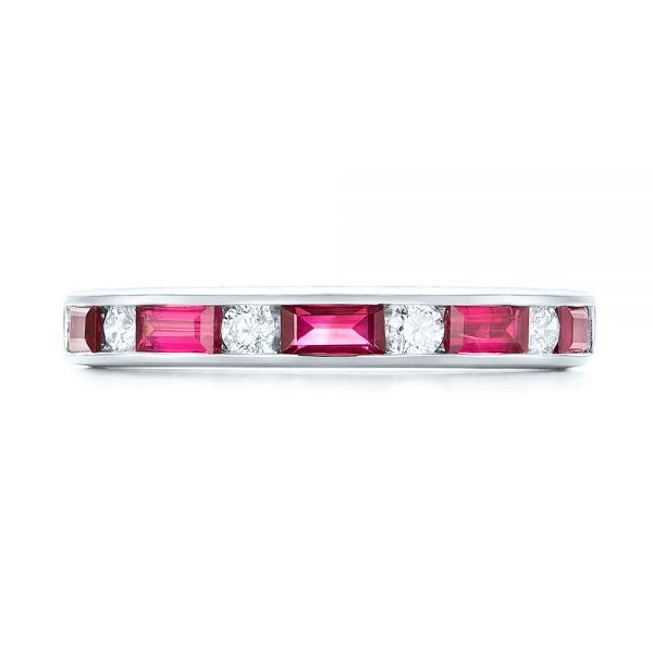 14k White Gold Ruby And Diamond Wedding Band - Top View -  103761