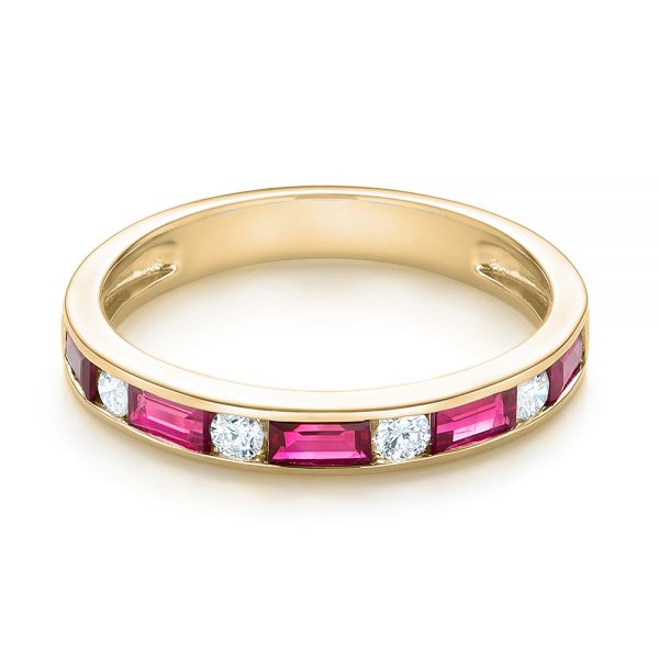 14k Yellow Gold 14k Yellow Gold Ruby And Diamond Wedding Band - Flat View - 103761