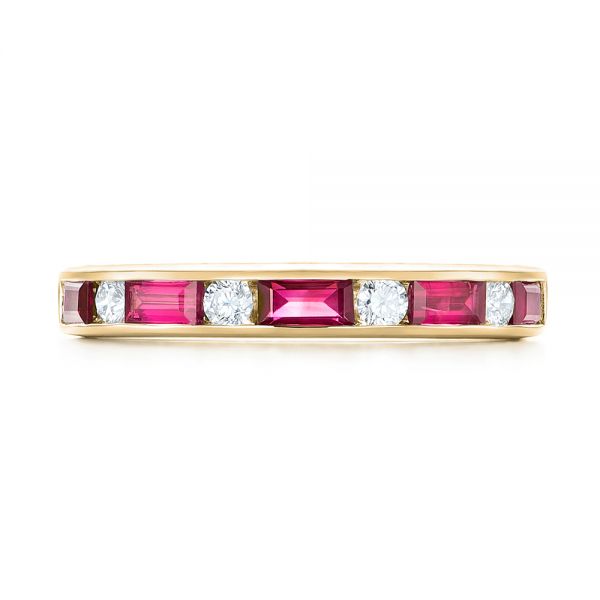 18k Yellow Gold 18k Yellow Gold Ruby And Diamond Wedding Band - Top View -  103761