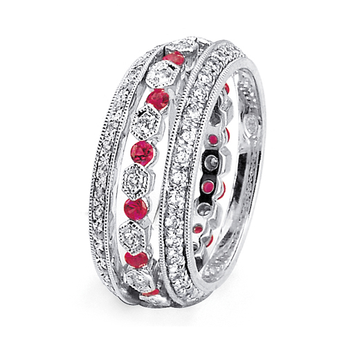 Ruby And Diamond Women's Wedding Bands - Parade - Three-Quarter View -  70 - Thumbnail