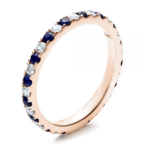 18k Rose Gold 18k Rose Gold Sapphire Band With Matching Engagement Ring - Three-Quarter View -  100001