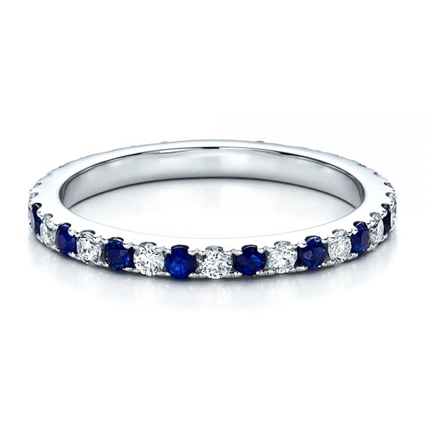 18k White Gold Sapphire Band With Matching Engagement Ring - Flat View -  100001