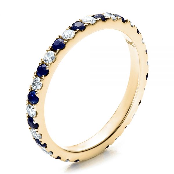 18k Yellow Gold 18k Yellow Gold Sapphire Band With Matching Engagement Ring - Three-Quarter View -  100001