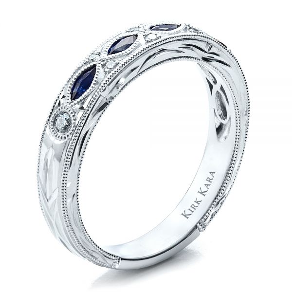 Sapphire Wedding Band With Matching Engagement Ring - Kirk Kara - Three-Quarter View -  1457